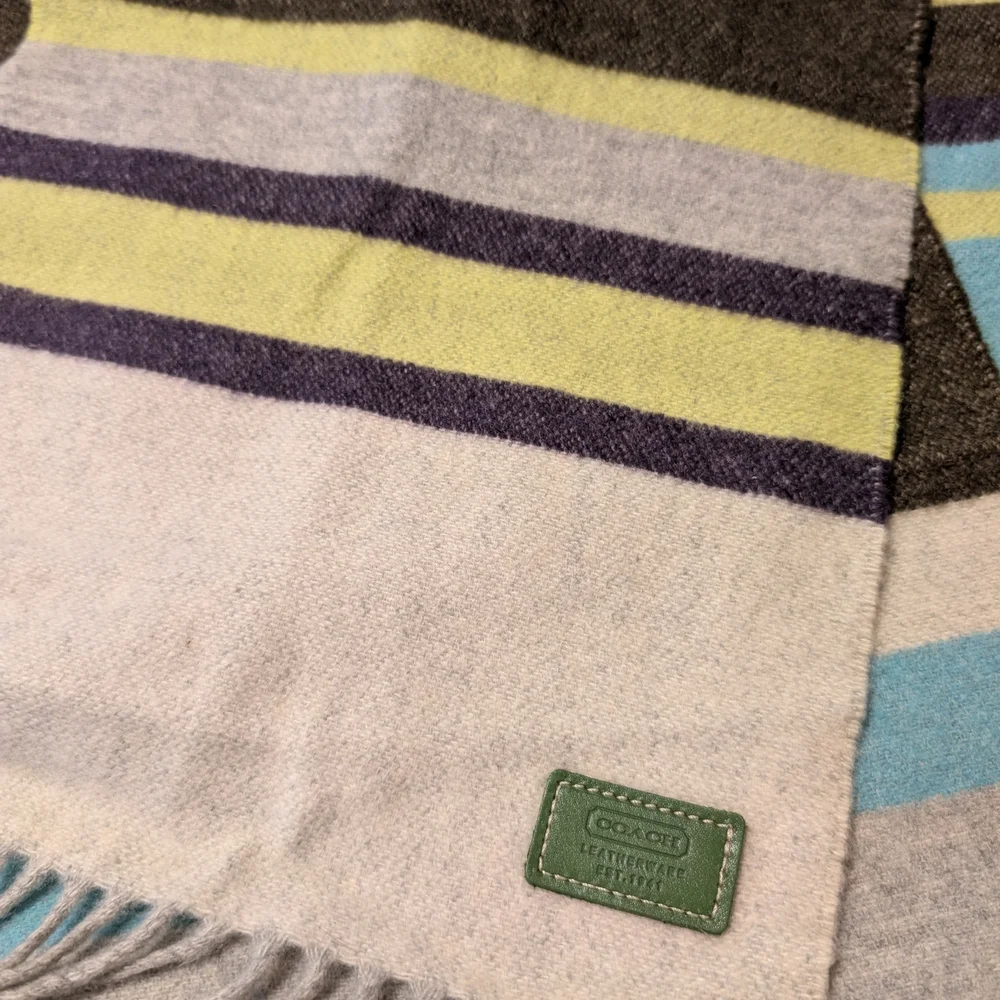 Vintage Coach Cashmere Striped Scarf Shawl Wrap